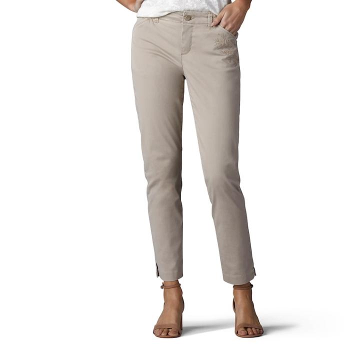 Women's Lee Embroidered Chino Ankle Pants, Size: 12 Avg/reg, Lt Brown