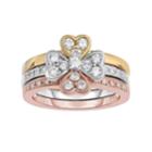 Tri-tone Sterling Silver Cubic Zirconia Heart Stack Ring Set, Women's, Size: 7, Grey