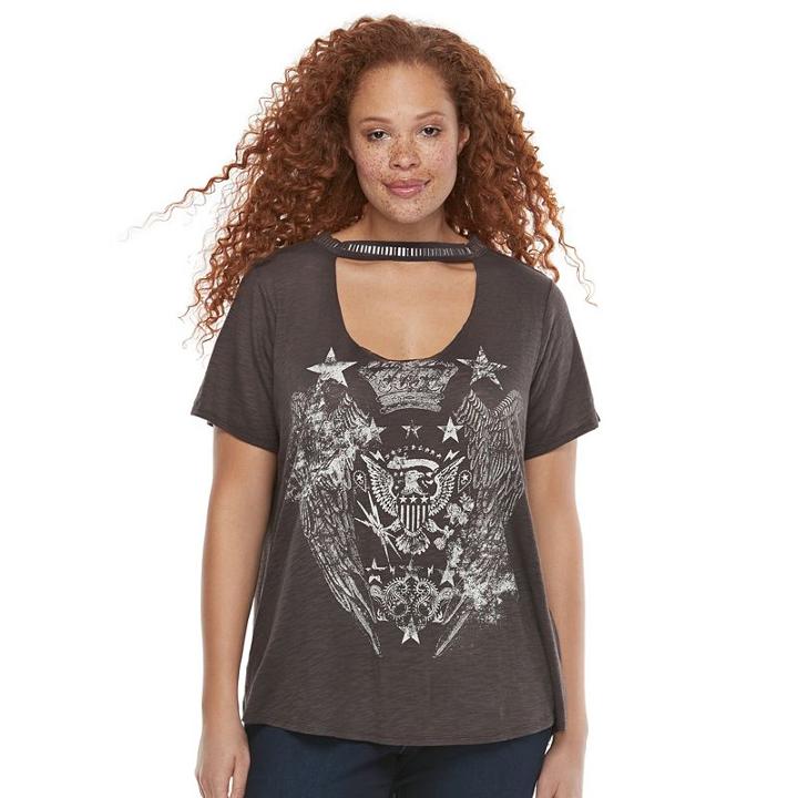 Plus Size Rock & Republic&reg; Cut-out Trim Tee, Women's, Size: 2xl, Grey