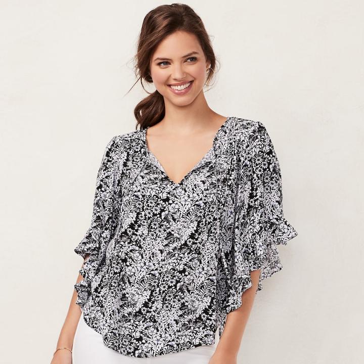 Women's Lc Lauren Conrad Print Bell Sleeve Top, Size: Xs, Oxford