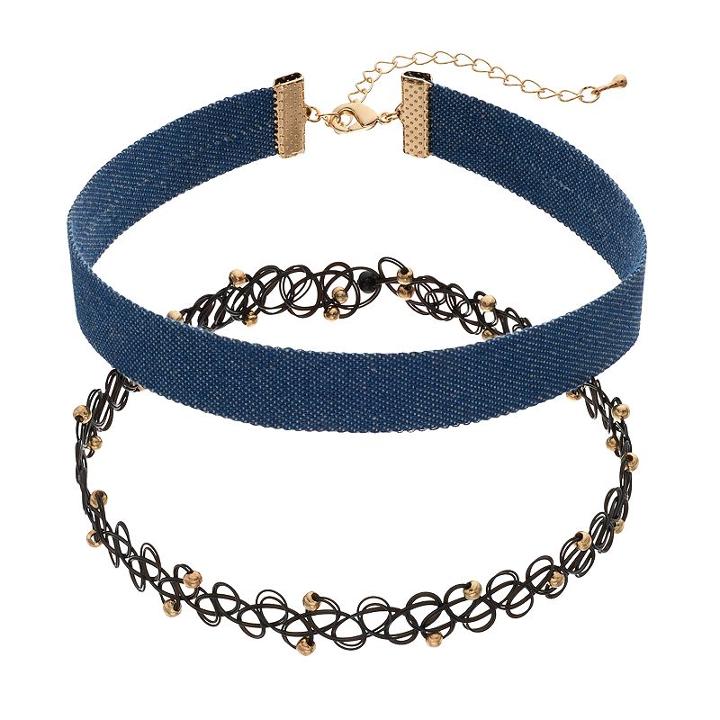 Mudd&reg; Blue Denim & Beaded Tattoo Choker Necklace Set, Women's, Multicolor