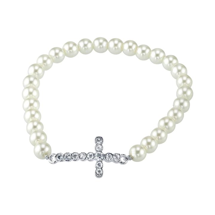 1928 Crystal & Simulated Pearl Stretch Bracelet, Women's, Grey