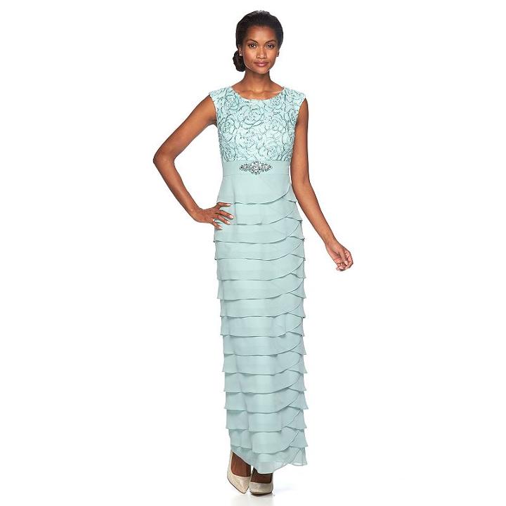 Women's Jessica Howard Tiered Embellished Evening Gown, Size: 6, Green Oth