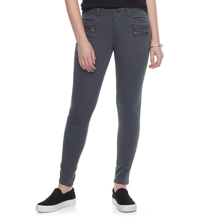 Juniors' Rewind Techno Fit Zipper Skinny Pants, Teens, Size: 3, Med Grey