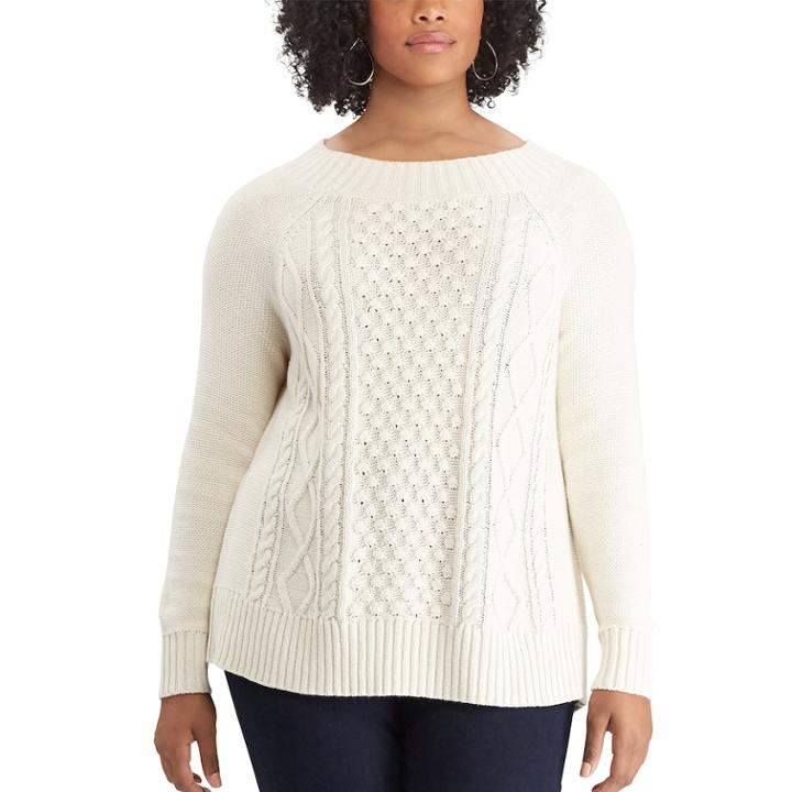 Plus Size Chaps Cable-knit Crewneck Sweater, Women's, Size: 1xl, Natural