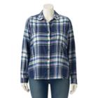 Juniors' Plus Size So&reg; Pocket Plaid Flannel Shirt, Girl's, Size: 2xl, Dark Blue