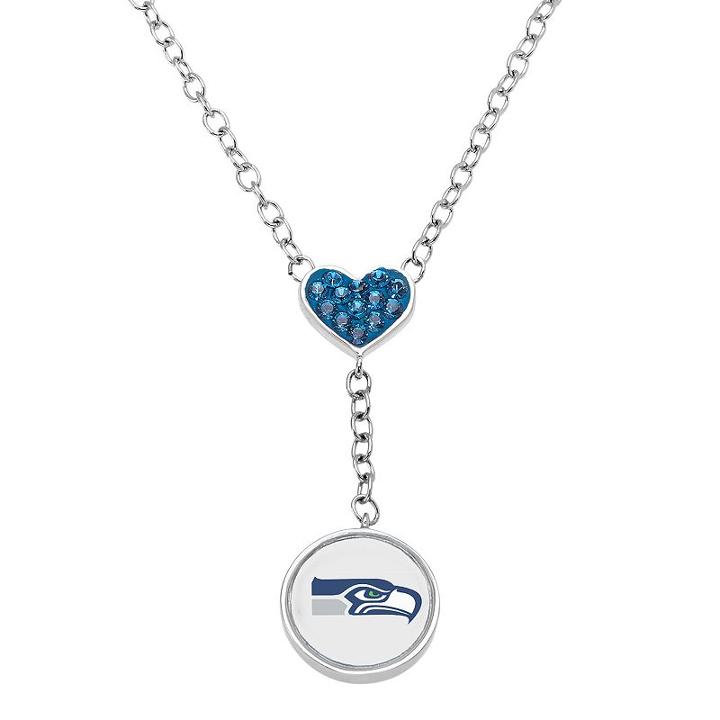 Seattle Seahawks Crystal Heart & Logo Y Necklace, Women's, Blue