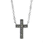 Silver Luxuries Marcasite Silver-plated Cross Necklace, Women's, Grey