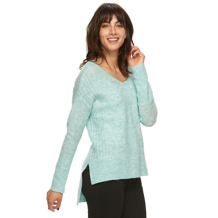 Women's Elle&trade; High-low Cable Knit Sweater, Size: Xs, Light Blue
