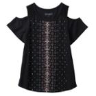 Girls 7-16 Mudd&reg; Crochet Lace Cold Shoulder Graphic Top, Girl's, Size: 14, Black