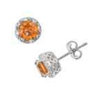 Sterling Silver Citrine And Diamond Accent Frame Stud Earrings, Women's, Orange