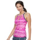 Women's Free Country Bust Enhancer Striped Keyhole Tankini Top, Size: Large, Med Red