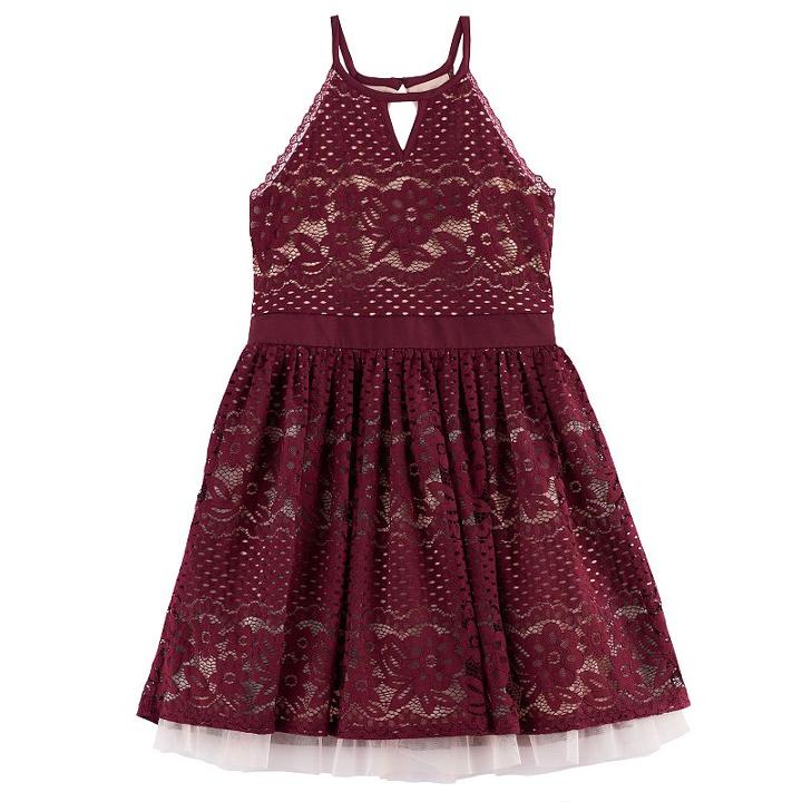 Girls 7-16 My Michelle Lace Halter Dress, Size: 16 Ave/med, Red