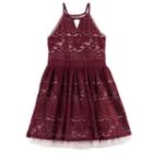 Girls 7-16 My Michelle Lace Halter Dress, Size: 16 Ave/med, Red