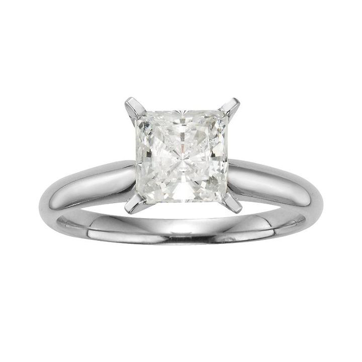 14k White Gold 1 1/2-ct. T.w. Igl Certified Princess-cut Diamond Solitaire Ring, Women's, Size: 10
