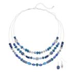 Blue Beaded Multiatrand Necklace & Drop Nickel Free Earring Set, Women's