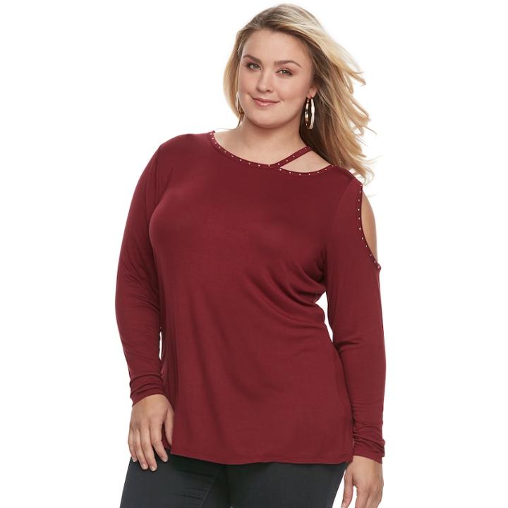 Plus Size Rock & Republic&reg; Embellished Cut-out Shoulder Top, Women's, Size: 3xl, Dark Red