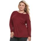 Plus Size Rock & Republic&reg; Embellished Cut-out Shoulder Top, Women's, Size: 3xl, Dark Red
