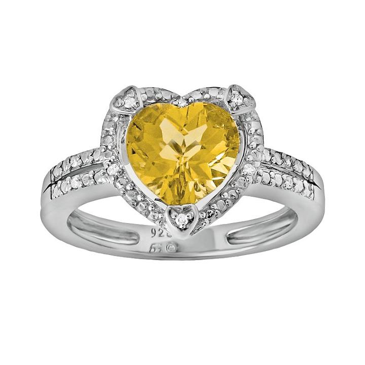Sterling Silver Citrine And Diamond Accent Heart Frame Ring, Women's, Size: 6, Orange