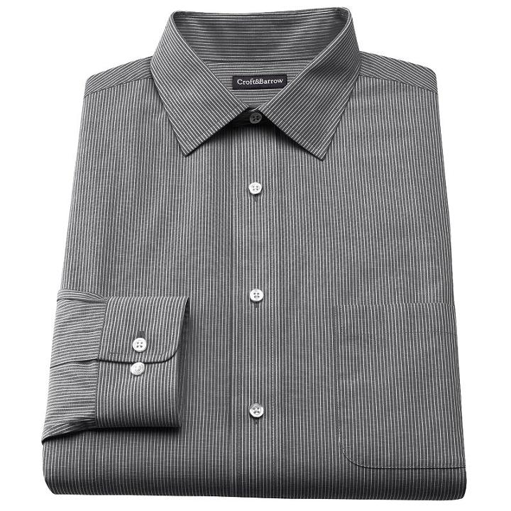 Men's Croft & Barrow&reg; Classic-fit Striped Broadcloth Spread-collar Dress Shirt, Size: 15.5-32/33, Black