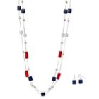 Red, White & Blue Geometric Double Strand Necklace & Drop Earring Set, Women's, Multicolor