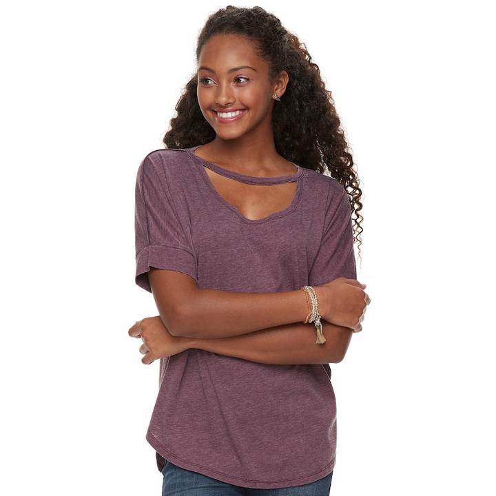 Juniors' Grayson Threads Cutout Tee, Teens, Size: Medium, Drk Purple