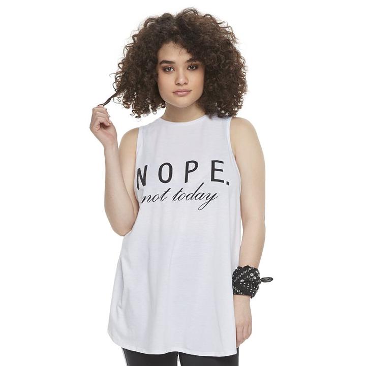 Madden Nyc Juniors' Plus Size Split Side Nope Not Today Muscle Tank, Girl's, Size: 1xl, Natural