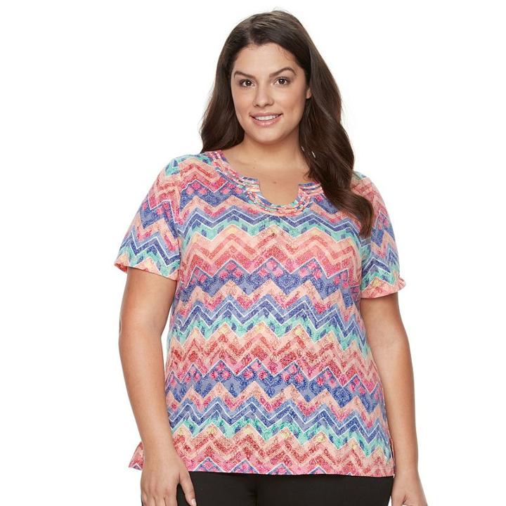 Plus Size Napa Valley Chevron Burnout Tee, Women's, Size: 1xl, Dark Red