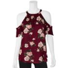 Juniors' Iz Byer Printed Ruffled Cold-shoulder Top, Teens, Size: Xs, Bordeaux Floral