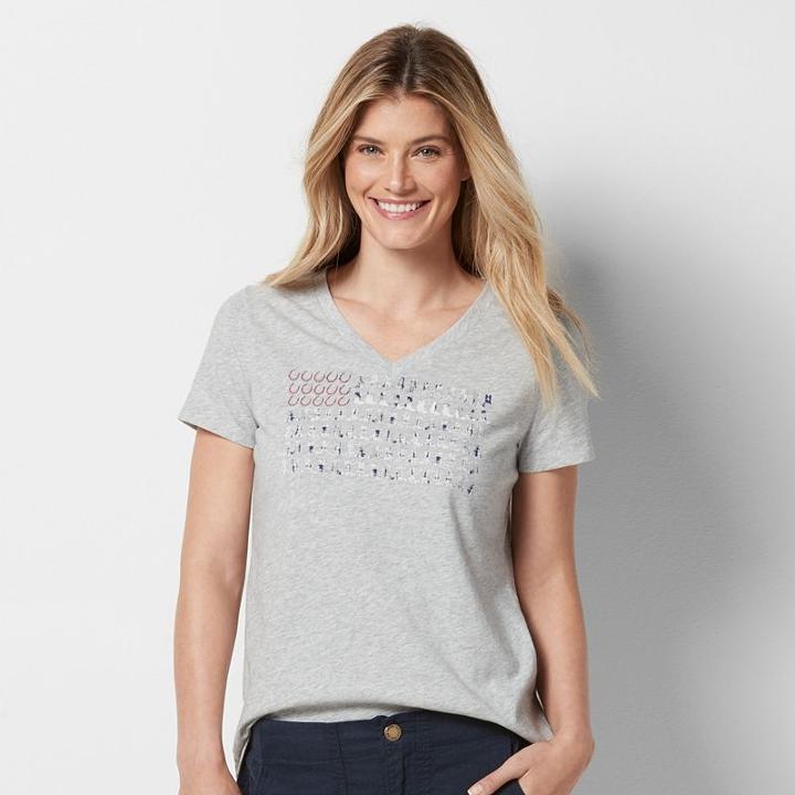 Women's Patriotic Graphic V-neck Tee, Size: Xxl, Light Grey