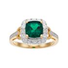 Lab-created Emerald & Diamond Accent 14k Gold-plated Silver Square Halo Ring, Women's, Size: 8, Green