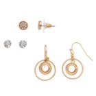 3-pair Circle Crystal Earring Set, Women's, Gold