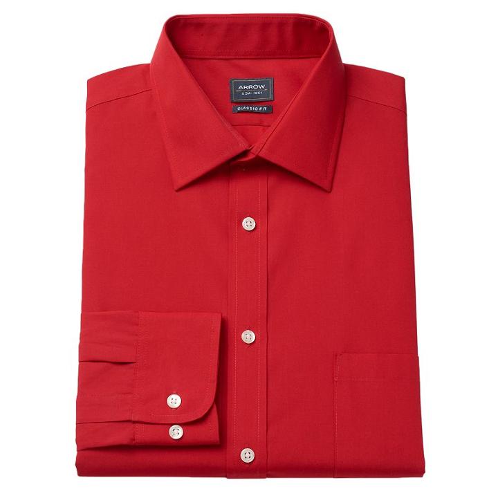 Men's Arrow Classic-fit Dress Shirt, Size: L-36/37, Red