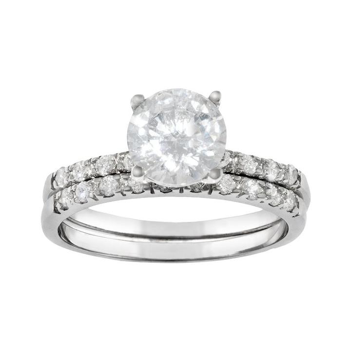 Silver Plated Lab-created Cubic Zirconia Ring Set, Women's, Size: 8, White