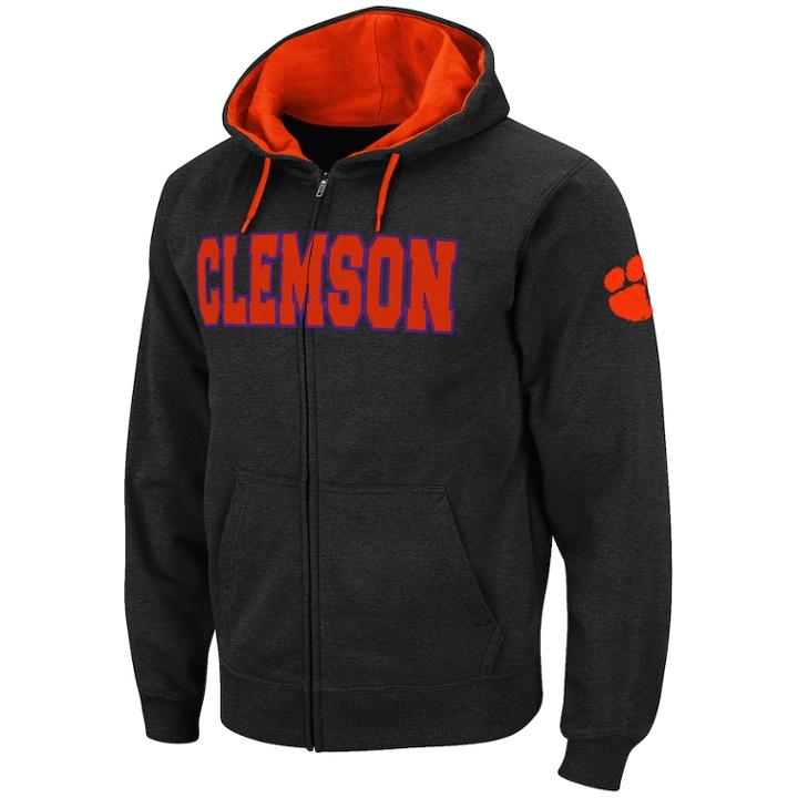 Men's Clemson Tigers Full-zip Fleece Hoodie, Size: Xl, Grey (charcoal)