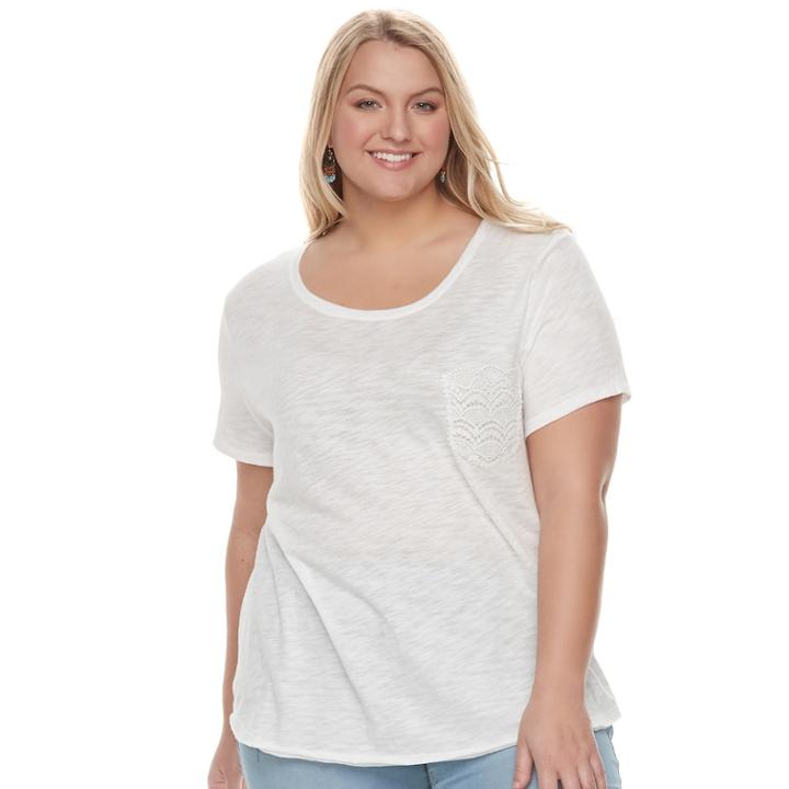 Juniors' Plus Size So&reg; Crochet Pocket Tee, Teens, Size: 2xl, White