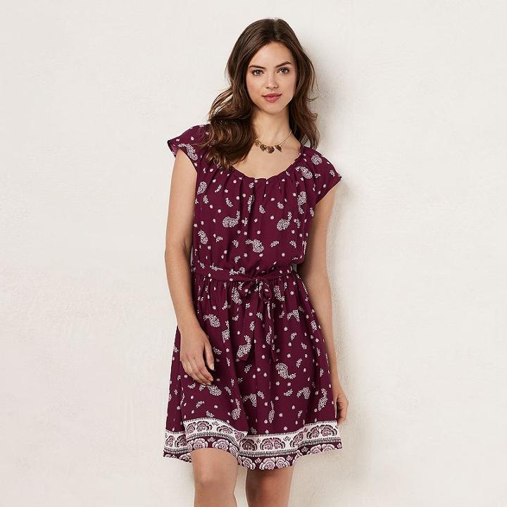 Women's Lc Lauren Conrad Pleated Paisley Shift Dress, Size: Medium, Dark Red