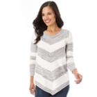 Women's Apt. 9&reg; Mitered Stripe Crewneck Sweater, Size: Small, Charcoal Marl Ivory