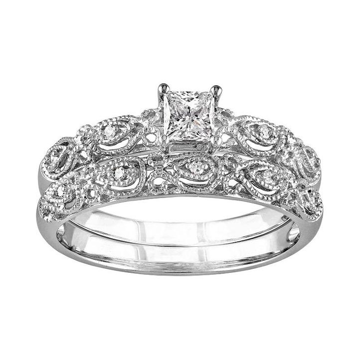 Diamond Engagement Ring Set In 10k White Gold (1/3 Carat T.w.), Women's, Size: 7