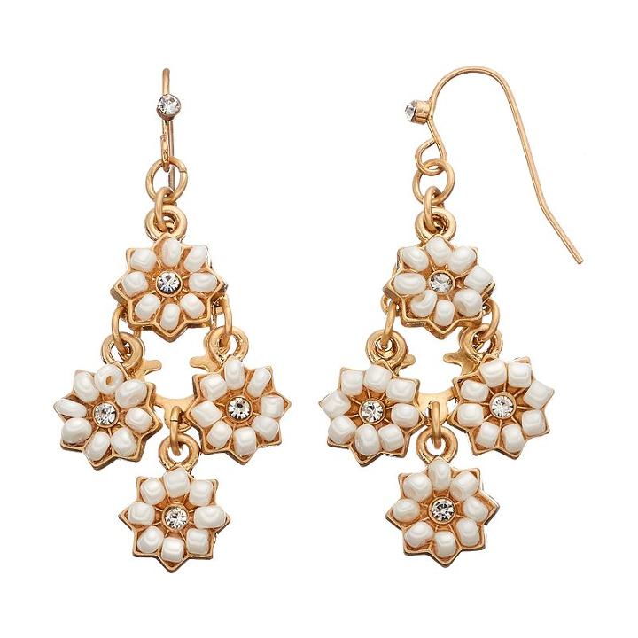 Lc Lauren Conrad White Flower Nickel Free Kite Earrings, Women's