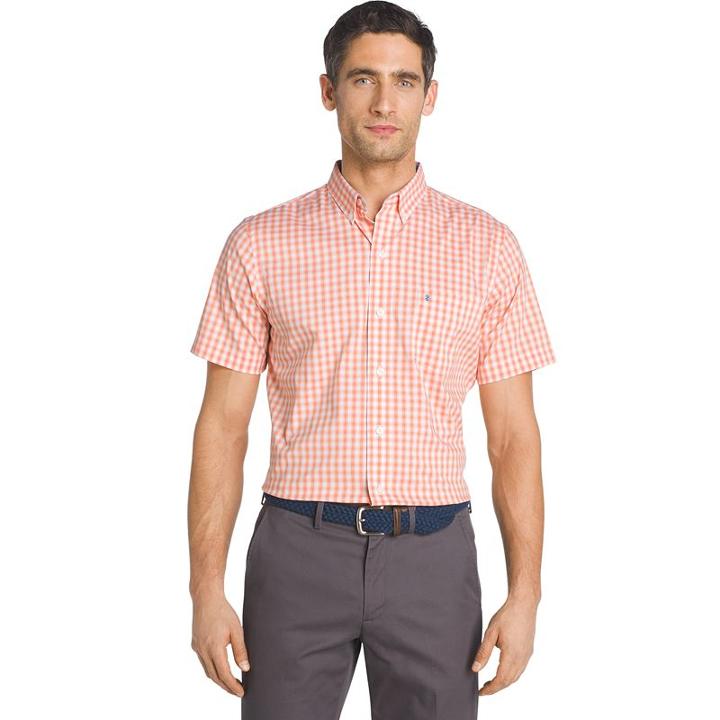 Men's Izod Advantage Shadow Classic-fit Gingham-plaid Button-down Shirt, Size: Large, Drk Orange
