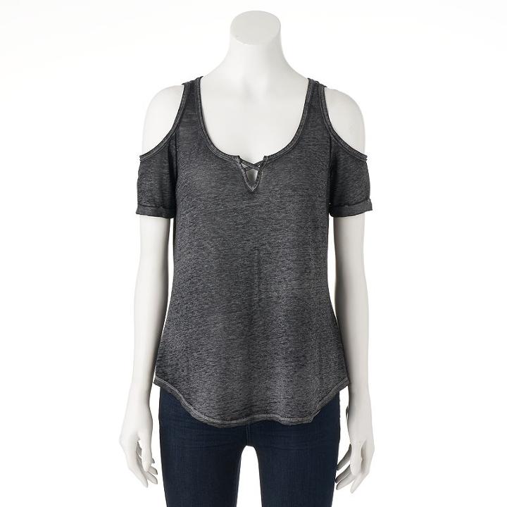 Women's Rock & Republic&reg; Cold-shoulder Tee, Size: Medium, Med Grey