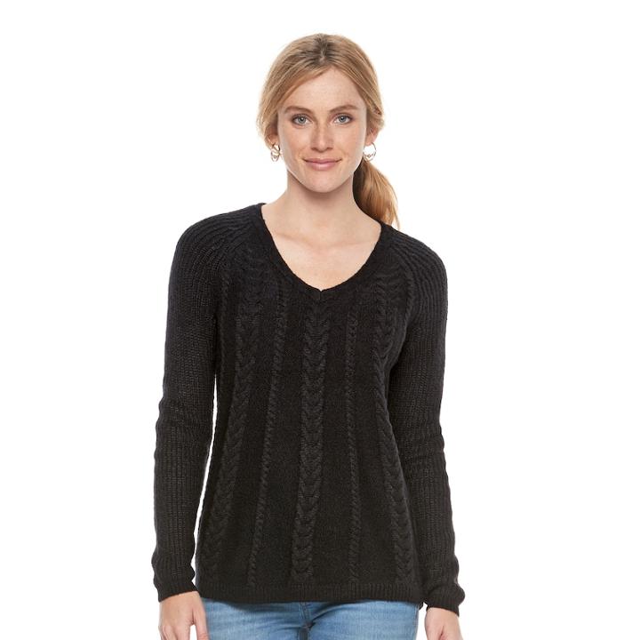Women's Sonoma Goods For Life™ Cable Knit V-neck Sweater, Size: Xxl, Black