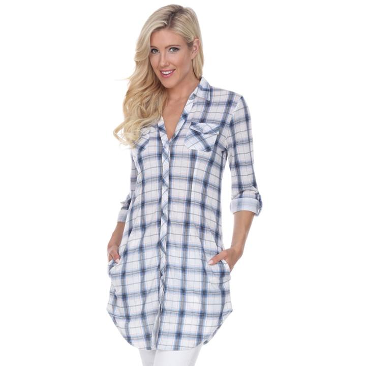 Women's White Mark Plaid Tunic, Size: Medium, Light Blue