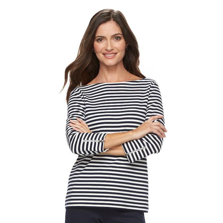 Women's Croft & Barrow&reg; Ribbed Striped Top, Size: Large, Dark Blue