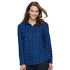 Women's Croft & Barrow&reg; Flannel Plaid Button-down Shirt, Size: Large, Med Blue