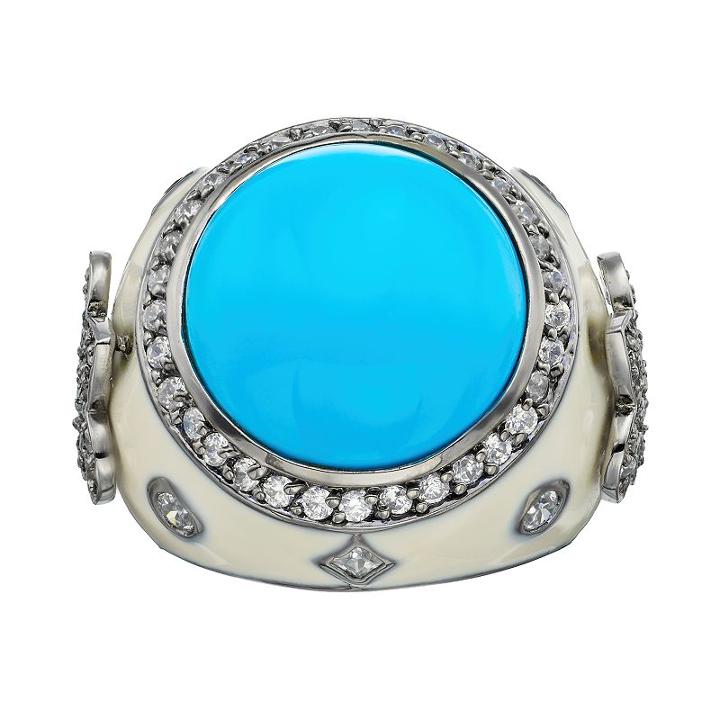 Sophie Miller Simulated Turquoise & Cubic Zirconia Black Rhodium-plated Sterling Silver Fleur De Lis Ring, Women's, Size: 7, Blue