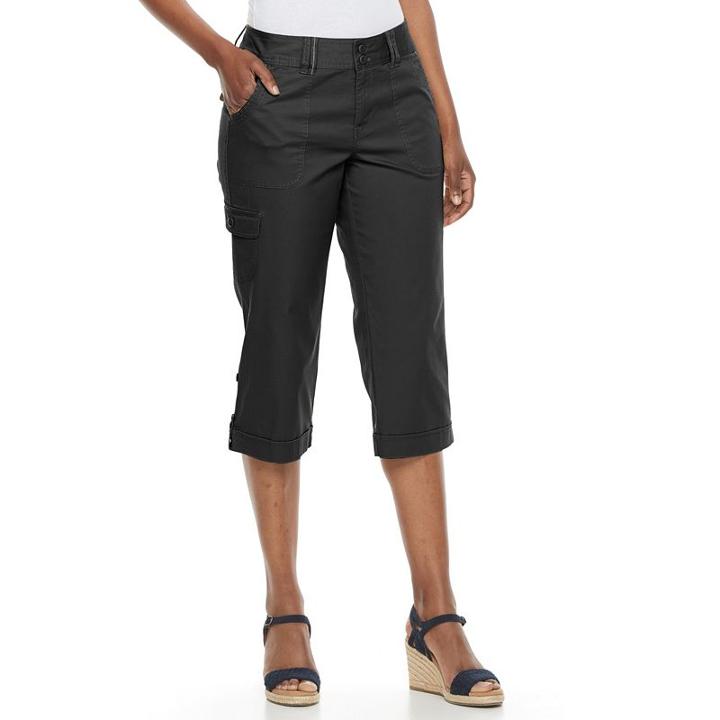Women's Gloria Vanderbilt Mae Cargo Capris, Size: 6, Black