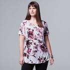 Plus Size Simply Vera Vera Wang Printed V-neck Tee, Women's, Size: 2xl, Natural