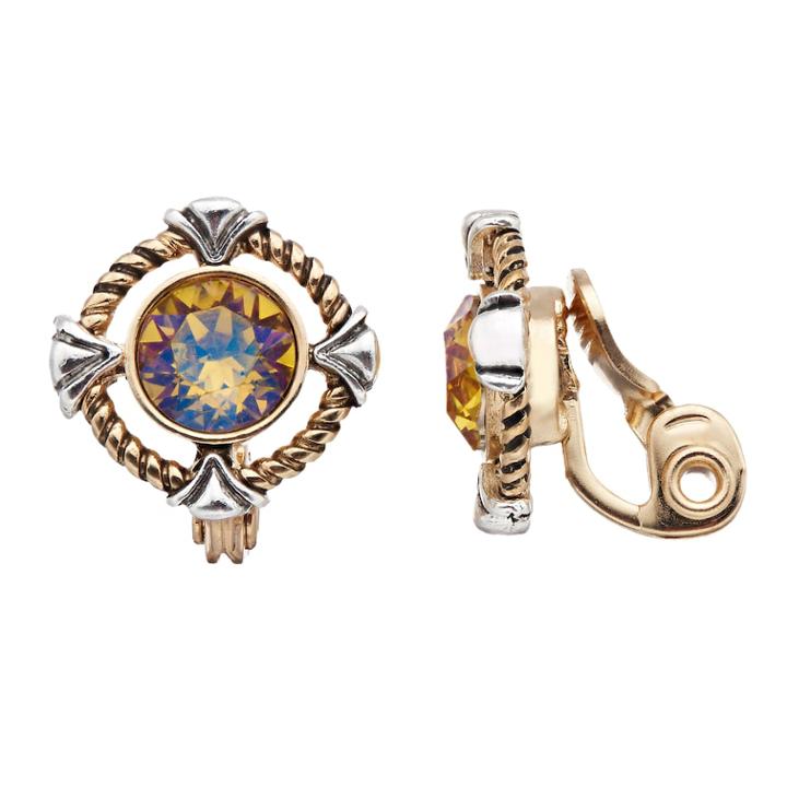 Napier Two Tone Simulated Crystal Clip On Earrings, Women's, Yellow